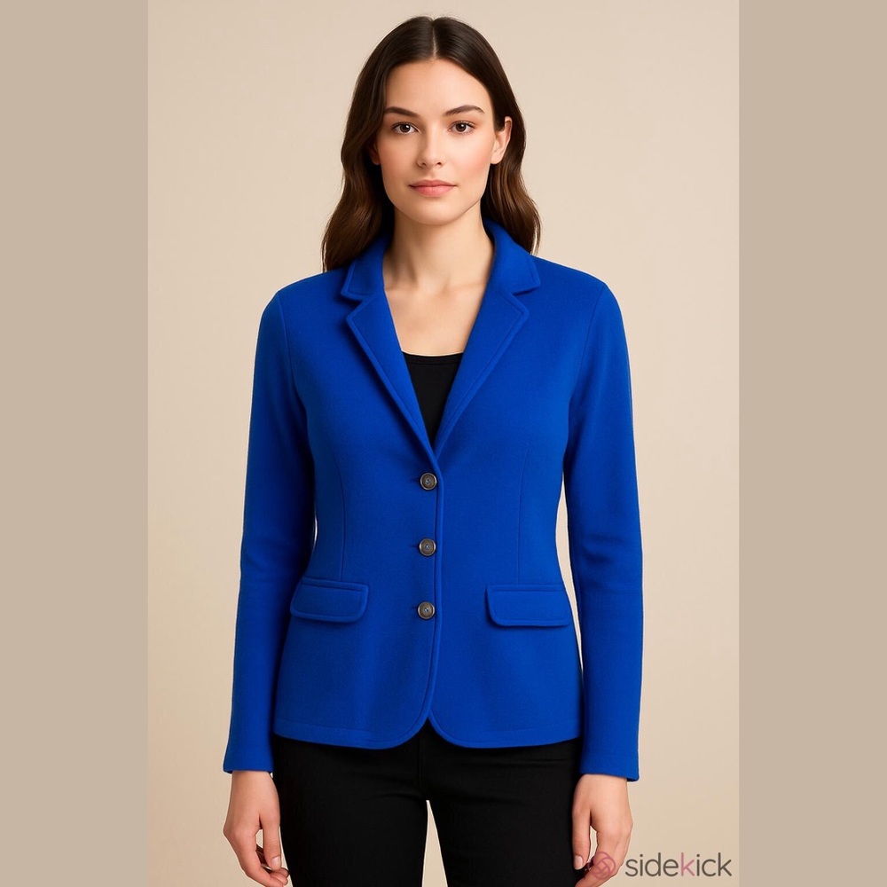 Talbots Notched Collar Sweater Blazer Woman MP Petite Merino Wool Preppy Career